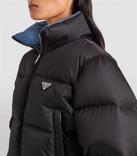 prada black short down jacket|Prada re nylon puffer jacket.